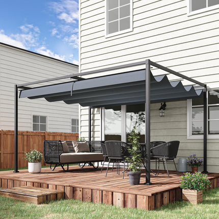 4 x 3m Metal Pergola Gazebo with Retractable Canopy Patio Sun Shelter - Grey