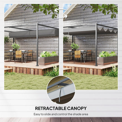 4 x 3m Metal Pergola Gazebo with Retractable Canopy Patio Sun Shelter - Grey