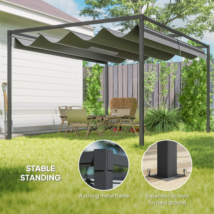 4 x 3m Metal Pergola Gazebo with Retractable Canopy Patio Sun Shelter - Grey