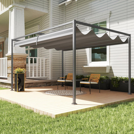 4 x 3m Metal Pergola Gazebo with Retractable Canopy Patio Sun Shelter - Grey