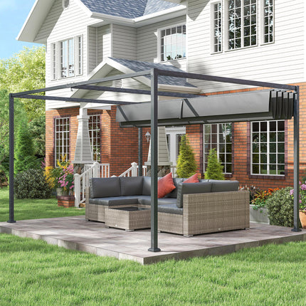 4 x 3m Metal Pergola Gazebo with Retractable Canopy Patio Sun Shelter - Grey