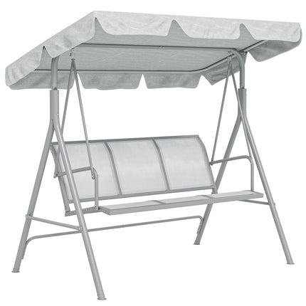3-Seater Metal Garden Swing Chair with Canopy Lounger - Light Grey