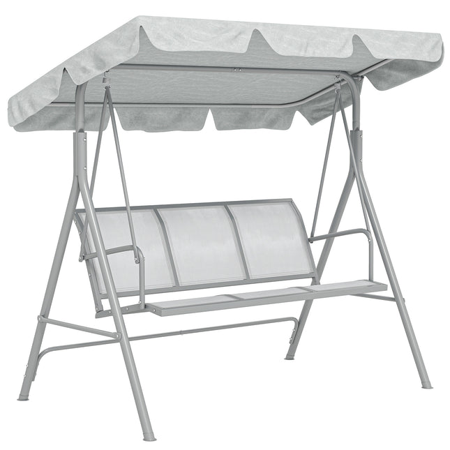 3-Seater Metal Garden Swing Chair with Canopy Lounger - Light Grey