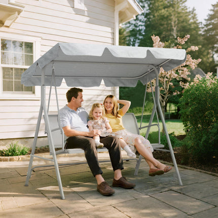 3-Seater Metal Garden Swing Chair with Canopy Lounger - Light Grey