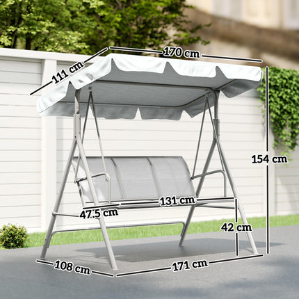 3-Seater Metal Garden Swing Chair with Canopy Lounger - Light Grey