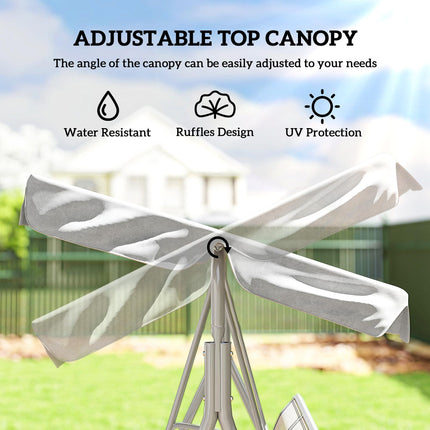 3-Seater Metal Garden Swing Chair with Canopy Lounger - Light Grey