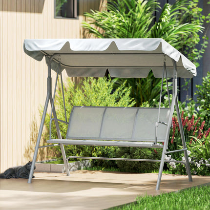 3-Seater Metal Garden Swing Chair with Canopy Lounger - Light Grey