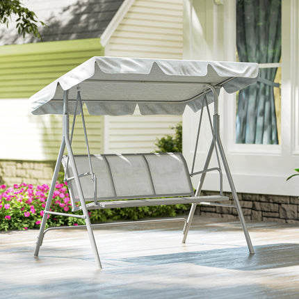 3-Seater Metal Garden Swing Chair with Canopy Lounger - Light Grey