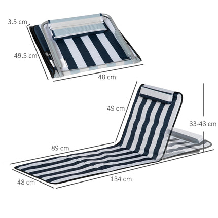 Set of 2 Foldable Garden Beach Chair Mats with Adjustable Back, Metal Frame & Head Pillow - Blue