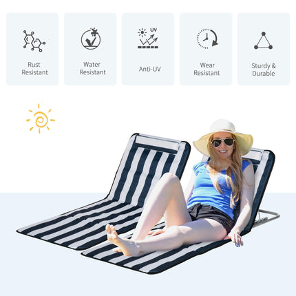 Set of 2 Foldable Garden Beach Chair Mats with Adjustable Back, Metal Frame & Head Pillow - Blue
