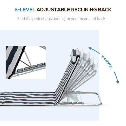 Set of 2 Foldable Garden Beach Chair Mats with Adjustable Back, Metal Frame & Head Pillow - Blue