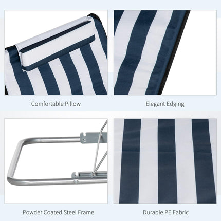Set of 2 Foldable Garden Beach Chair Mats with Adjustable Back, Metal Frame & Head Pillow - Blue