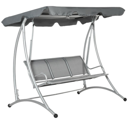 3 Seater Steel Outdoor Patio Porch Swing Chair with Adjustable Canopy - Dark Grey