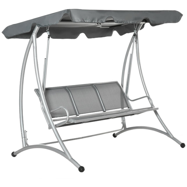 3 Seater Steel Outdoor Patio Porch Swing Chair with Adjustable Canopy - Dark Grey