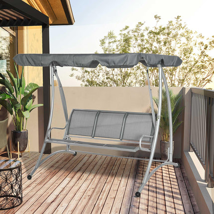 3 Seater Steel Outdoor Patio Porch Swing Chair with Adjustable Canopy - Dark Grey