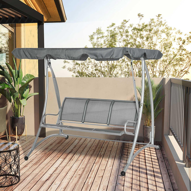 3 Seater Steel Outdoor Patio Porch Swing Chair with Adjustable Canopy - Dark Grey