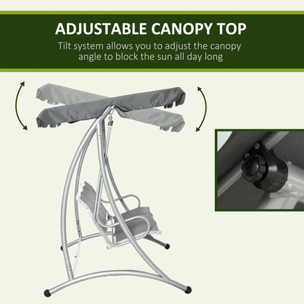 3 Seater Steel Outdoor Patio Porch Swing Chair with Adjustable Canopy - Dark Grey