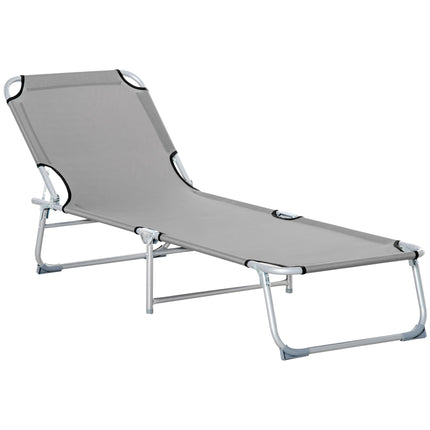Reclining Sun Lounger Chair Folding Camping Bed with 4-Position Adjustable Backrest, Grey