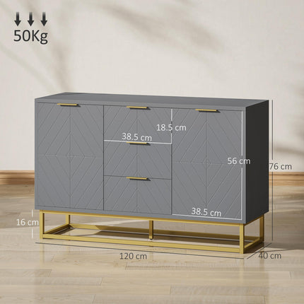 Sideboard with 3 Drawers and Adjustable Shelves for Living Room - Grey