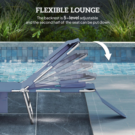 Adjustable 5-Position Beach Chaise Lounge with Face Cavity & Arm Slots, Portable Reclining Sun Lounger - Grey