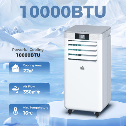 10000 BTU Portable Mobile Air Conditioner with Remote & LED Display for Cooling, Dehumidifying, Ventilating - White