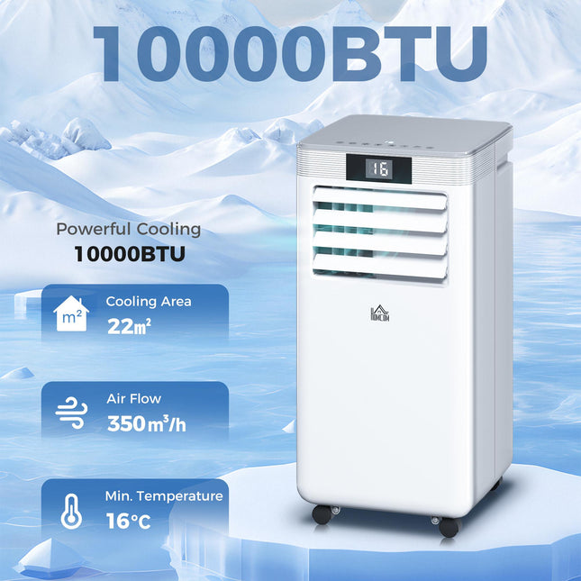10000 BTU Portable Mobile Air Conditioner with Remote & LED Display for Cooling, Dehumidifying, Ventilating - White