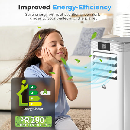 10000 BTU Portable Mobile Air Conditioner with Remote & LED Display for Cooling, Dehumidifying, Ventilating - White
