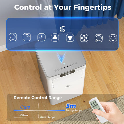 10000 BTU Portable Mobile Air Conditioner with Remote & LED Display for Cooling, Dehumidifying, Ventilating - White