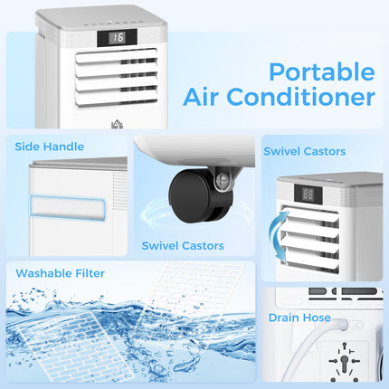 10000 BTU Portable Mobile Air Conditioner with Remote & LED Display for Cooling, Dehumidifying, Ventilating - White