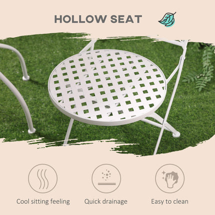 3 Piece Garden Bistro Set with Foldable White Metal Mosaic Table and Chairs - White