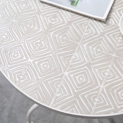 3 Piece Garden Bistro Set with Foldable White Metal Mosaic Table and Chairs - White