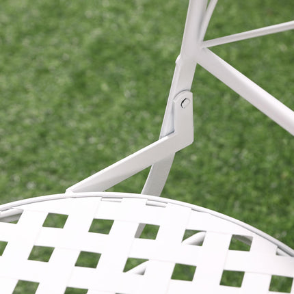 3 Piece Garden Bistro Set with Foldable White Metal Mosaic Table and Chairs - White