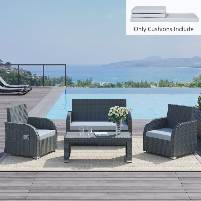 3 Piece Outdoor Rattan Seat Cushion Set - Grey