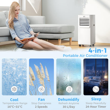 7000 BTU Portable Mobile Air Conditioner with Remote, LED Display, Cooling, Dehumidifying & Ventilating - White