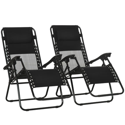 Set of 2 Foldable Zero Gravity Garden Recliner Chairs with Footstool and Adjustable Headrest - Black