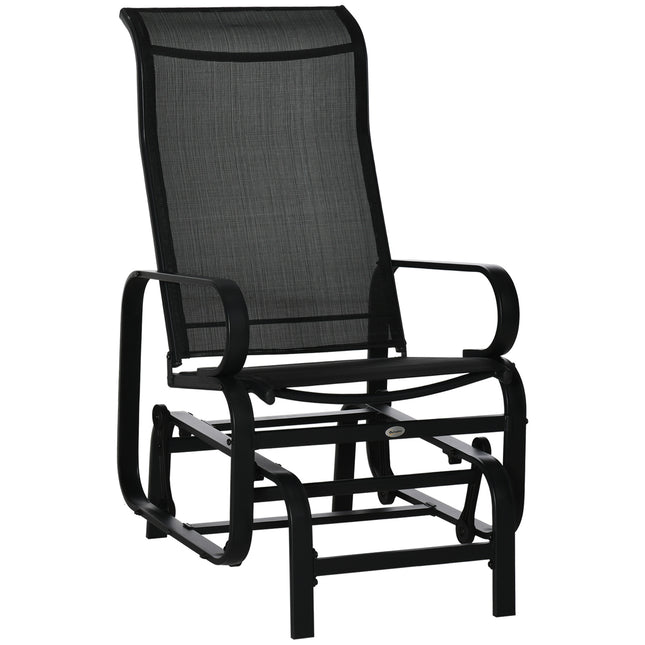 Outdoor Gliding Rocking Chair with Metal Frame and High Back - Black