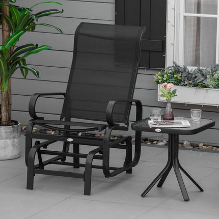 Outdoor Gliding Rocking Chair with Metal Frame and High Back - Black