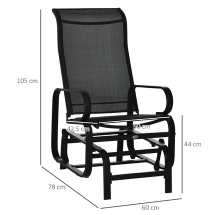 Outdoor Gliding Rocking Chair with Metal Frame and High Back - Black