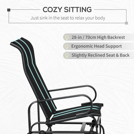 Outdoor Gliding Rocking Chair with Metal Frame and High Back - Black