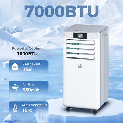 7000 BTU Portable Mobile Air Conditioner with Remote, LED Display, Timer - White