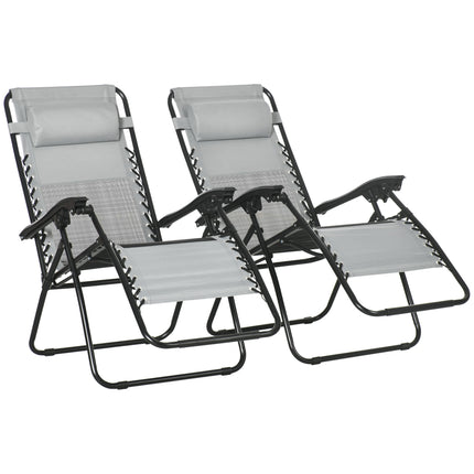 Set of 2 Foldable Garden Recliner Chairs with Footstool and Headrest - Grey