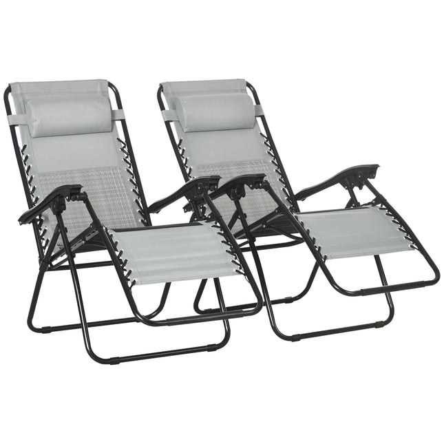 Set of 2 Foldable Garden Recliner Chairs with Footstool and Headrest - Grey