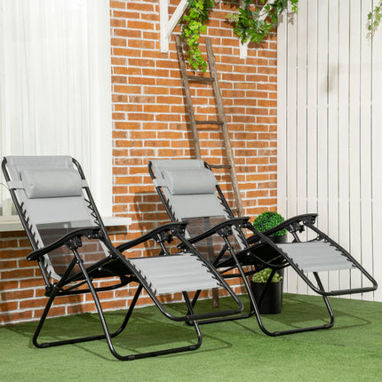 Set of 2 Foldable Garden Recliner Chairs with Footstool and Headrest - Grey