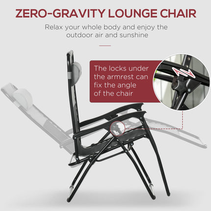 Set of 2 Foldable Garden Recliner Chairs with Footstool and Headrest - Grey