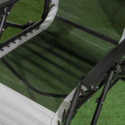 Set of 2 Foldable Garden Recliner Chairs with Footstool and Headrest - Grey