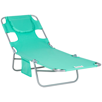 Beach Chaise Lounge with Face Cavity & Arm Slots, Reclining Portable Sun Lounger for Patio Garden Beach Pool - Green