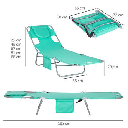 Beach Chaise Lounge with Face Cavity & Arm Slots, Reclining Portable Sun Lounger for Patio Garden Beach Pool - Green