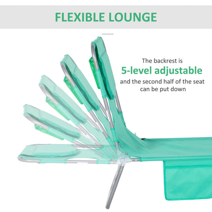Beach Chaise Lounge with Face Cavity & Arm Slots, Reclining Portable Sun Lounger for Patio Garden Beach Pool - Green