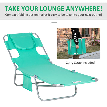 Beach Chaise Lounge with Face Cavity & Arm Slots, Reclining Portable Sun Lounger for Patio Garden Beach Pool - Green