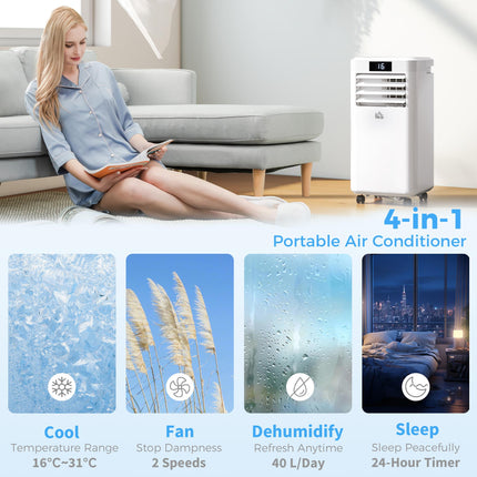 10000 BTU Portable Air Conditioner with Remote, LED Display, Timer – White